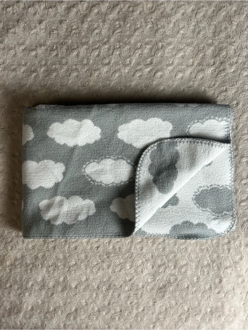 Pottery Barn Kids Gray White Clouds Baby Blanket Acrylic Cotton Blend Lovey
